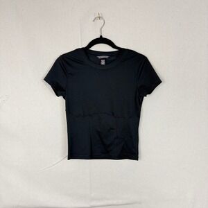 Victorias Secret Black Corset Seam Short Sleeve Top Small Crew Neck Stretch Tee
